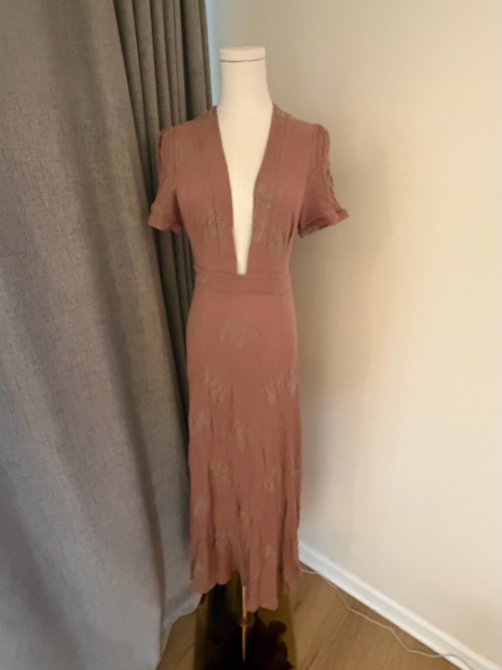 Hummingbird Dusty Rose Plunge Maxi Dress